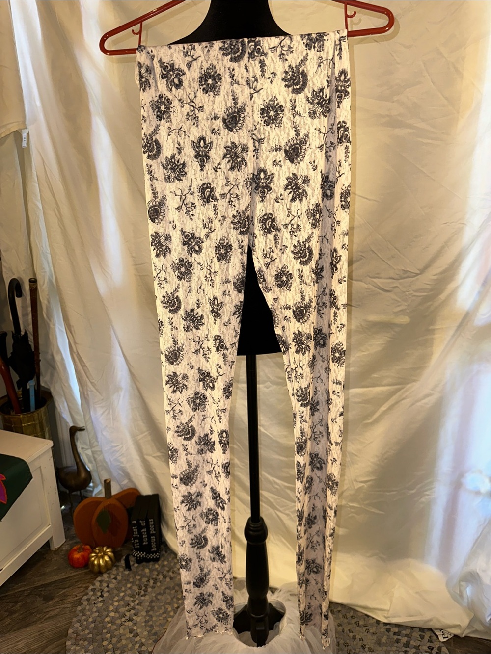 Free People Intimately Lace Leggings with Black Floral Print